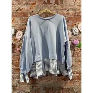 Anthropologie Maeve Striped Trim Twofer Sweatshirt